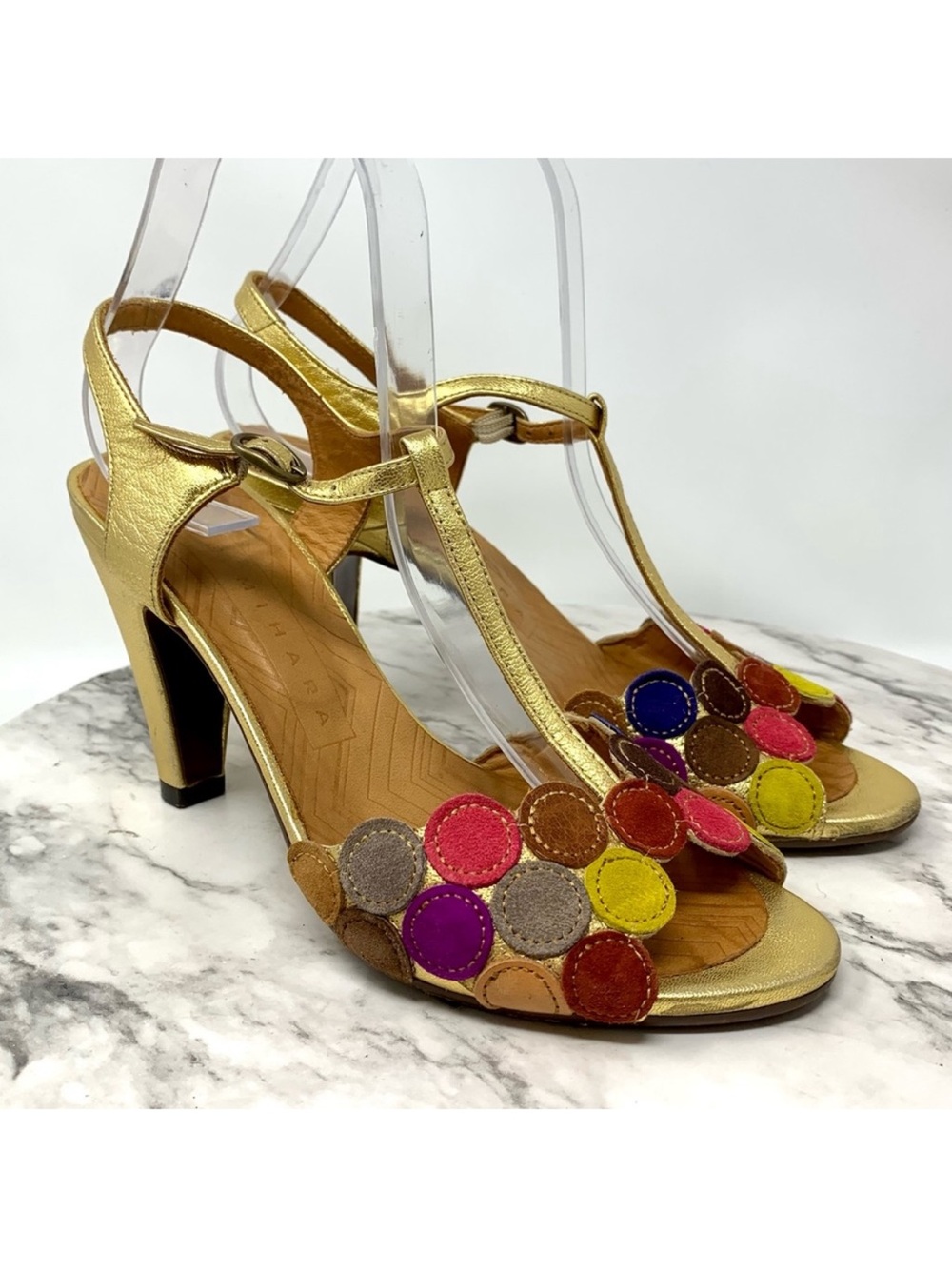 Anthropologie Chie Mihara Vory Circle Dot Multicolored Pumps 8/38 Cocktail Artsy